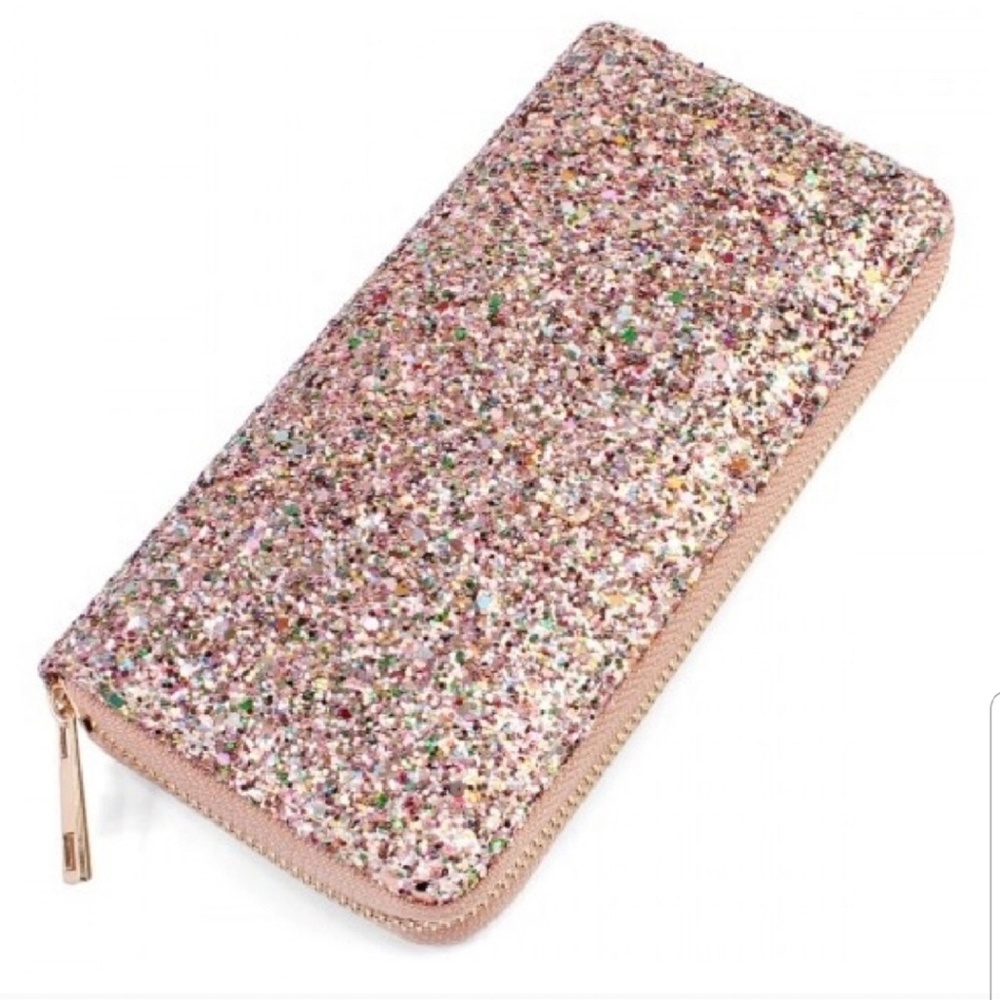Pink glitter zip wallet